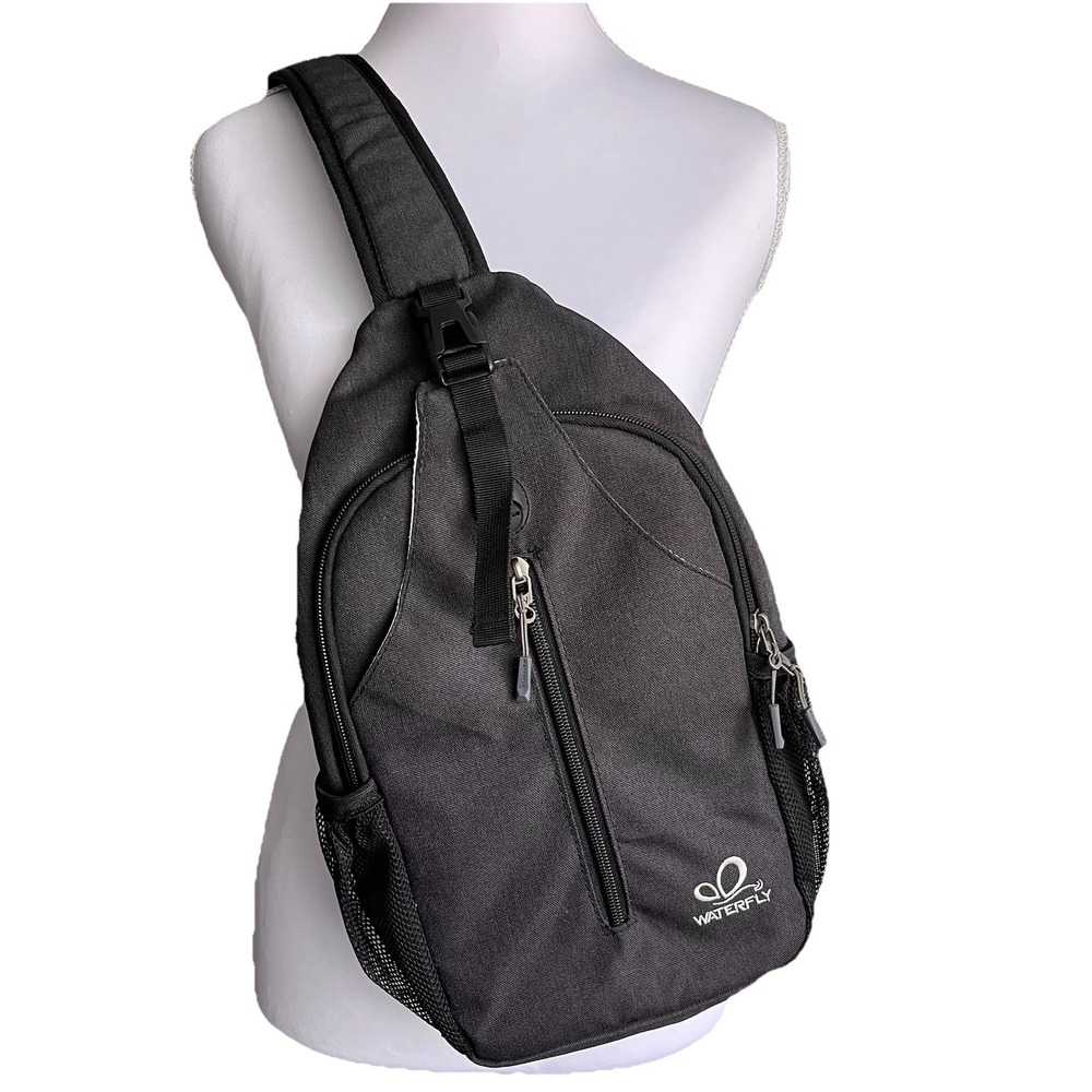 WATERFLY Crossbody Sling Backpack Travel Hiking Chest Bag Daypack Gorpcore Black